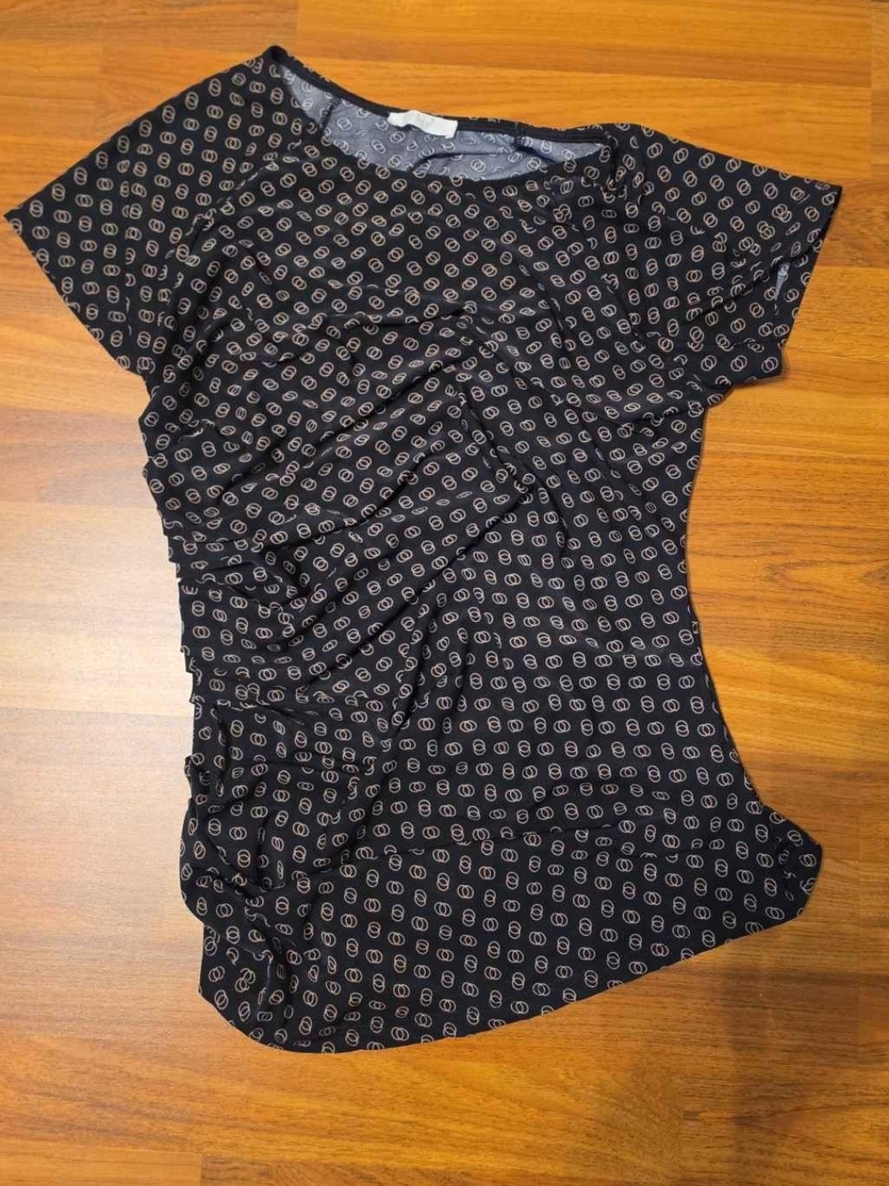 Black Short Sleeve Top with Light Geometric Print